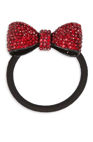 Tasha Crystal Bow Ponytail Holder, Size - Red