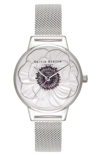 Women's Olivia Burton 3d Anemone Mesh Strap Watch, 30mm
