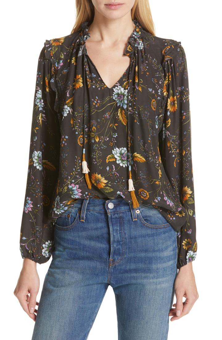 Women's Dolan Lucille Tassel Tie Silk Blouse - Black