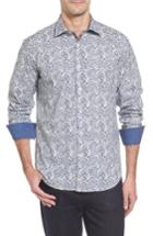 Men's Bugatchi Slim Fit Print Sport Shirt, Size - Blue