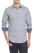 Men's Bugatchi Slim Fit Print Sport Shirt, Size - Blue