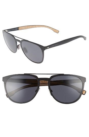 Men's Boss 57mm Navigator Sunglasses - Matte Black/ Grey Blue