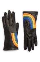 Women's Agnelle Rainbow Lambskin Leather Gloves - Black