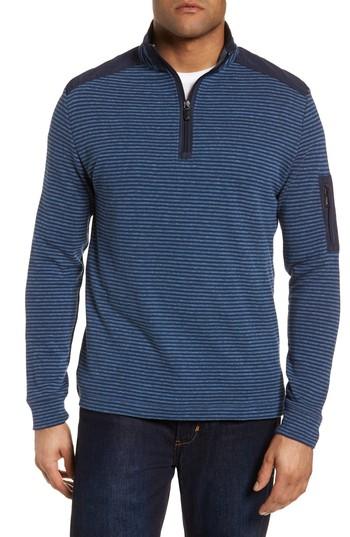 Men's Bugatchi Regular Fit Stripe Quarter Zip Pullover - Blue