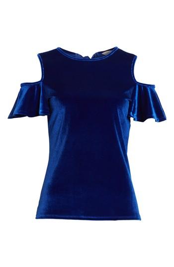 Women's Ted Baker London Stellah Frill Cold Shoulder Velvet Top - Blue