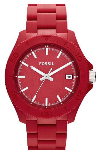 Fossil 'retro Traveler' Resin Bracelet Watch, 44mm Red