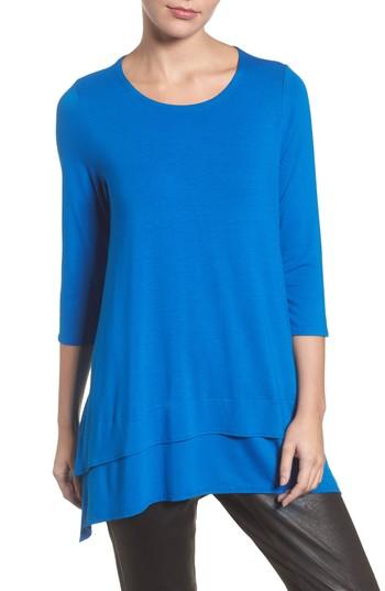 Petite Women's Eileen Fisher Tiered Handkerchief Hem Tunic, Size P - Blue