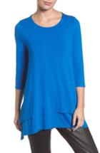 Petite Women's Eileen Fisher Tiered Handkerchief Hem Tunic, Size P - Blue
