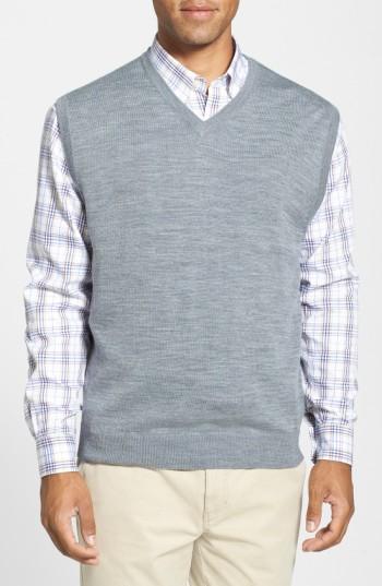 Men's Cutter & Buck 'douglas' Merino Wool Blend V-neck Sweater Vest - Metallic (online Only)