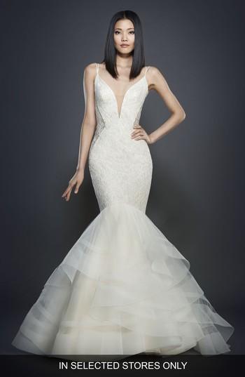 Women's Lazaro Glitter Embellished Lace Mermaid Gown
