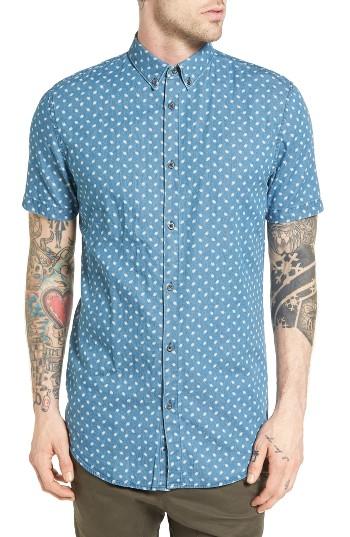 Men's Zanerobe 7 Ft Facet Longline Print Woven Shirt