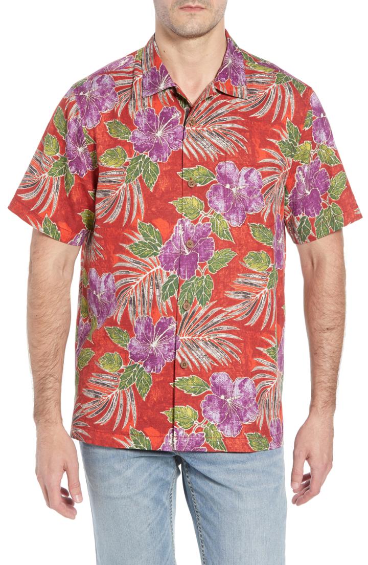 Men's Tommy Bahama Hibiscus Cove Short Sleeve Silk Blend Sport Shirt