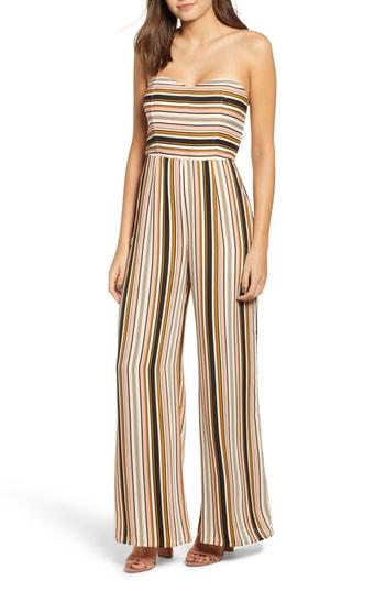 Women's Leith Strapless Striped Jumpsuit - Pink