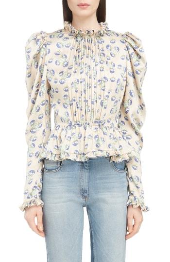 Women's Magda Butrym Ruffled Peplum Hem Silk Blouse Us / 34 Fr - Beige