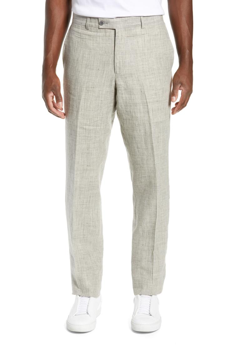 Men's Nordstrom Men's Shop Flat Front Melange Linen Trousers X - Grey