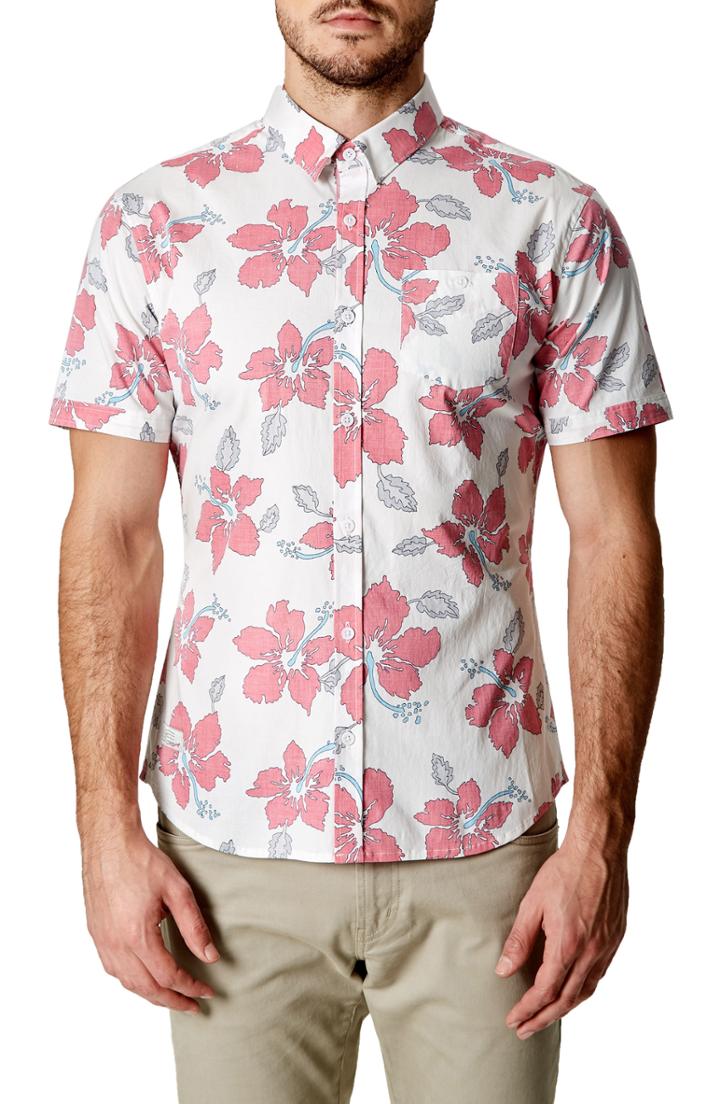 Men's 7 Diamonds Mind Shaft Trim Fit Floral Sport Shirt, Size - Red