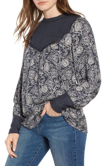 Women's Hinge Mix Print Top, Size - Blue