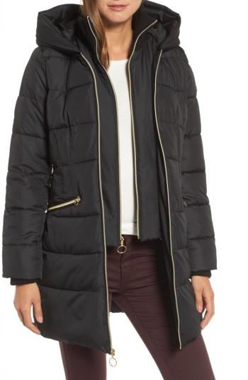 Women's Kensie Hooded Quilted Parka - Black