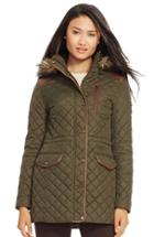 Women's Lauren Ralph Lauren Faux Leather Trim Quilted Anorak With Detachable Faux Fur Trim Hood, Size X-large -