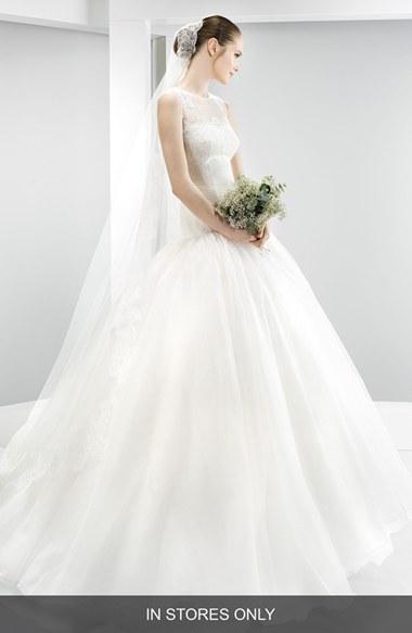 Women's Jesus Peiro Embroidered Bodice Organza Drop Waist Gown