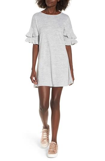 Women's Speechless Ruffle Sleeve Sweatshirt Dress - Grey
