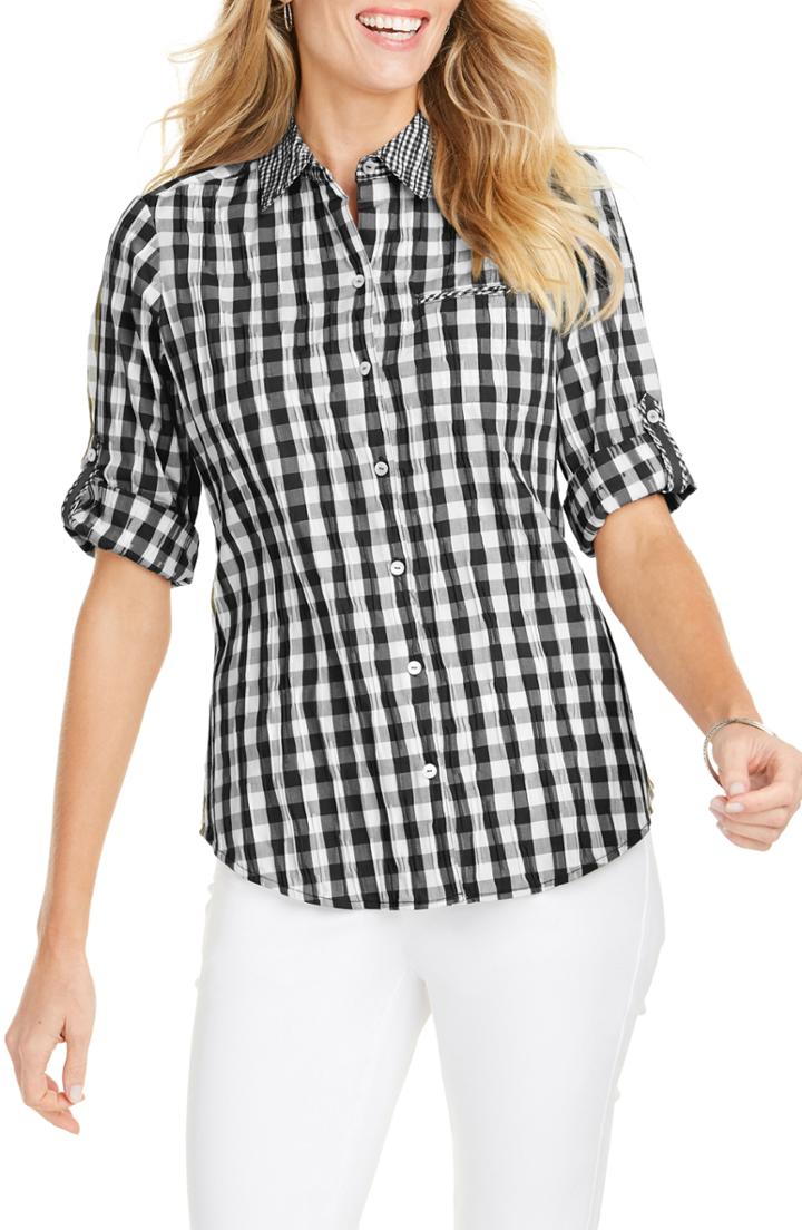 Women's Foxcroft Reese Crinkle Gingham Shirt - Black