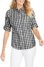 Women's Foxcroft Reese Crinkle Gingham Shirt - Black