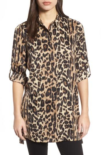 Women's Kenneth Cole New York Button Tab Tunic Shirt - Brown