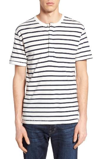 Men's French Connection Stripe Henley Top - White