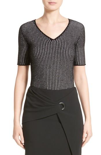 Women's Armani Collezioni Check Jacquard Sweater Us / 44 It - Black