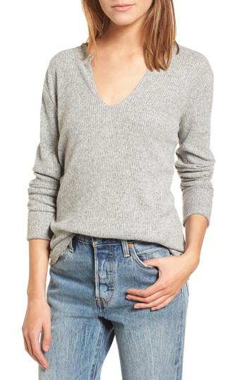 Women's Socialite Ribbed Split Neck Sweater - Grey