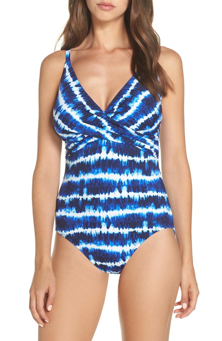 Women's Tommy Bahama Tie Dye Cross Front One-piece Swimsuit - Blue