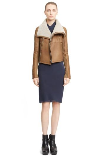 Women's Rick Owens Genuine Shearling Classic Biker Jacket Us / 40 It - Brown