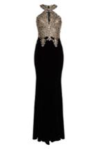 Petite Women's Xscape Crystal Embroidered Velvet Gown P - Black
