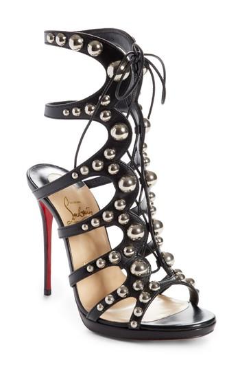 Women's Christian Louboutin Amazoubille Ghillie Cage Sandal Us / 34eu - Black