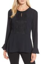 Women's Chaus Lace Trim Bell Sleeve Top - Black