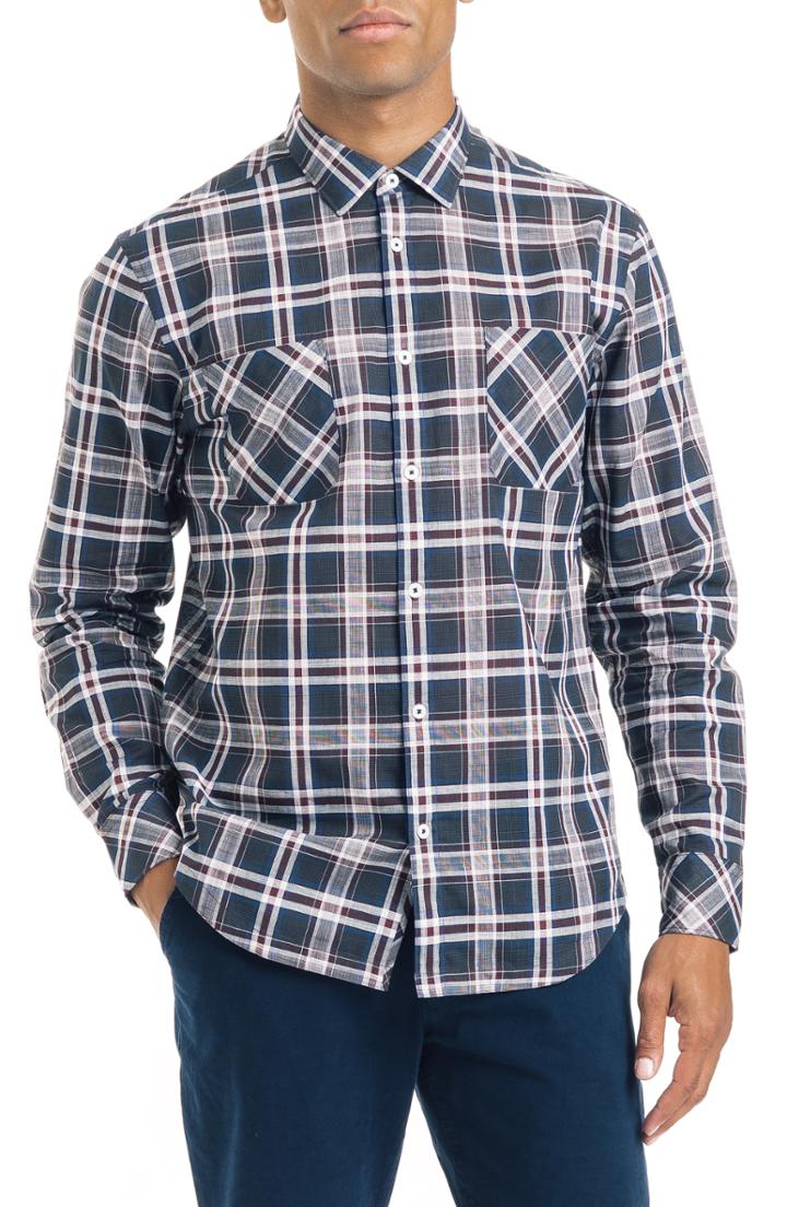 Men's Good Man Brand Slim Fit Plaid Sport Shirt, Size - Grey