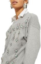 Women's Topshop Scattered Crystal Sweater Us (fits Like 6-8) - Grey