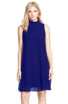 Women's Vince Camuto Mock Neck Chiffon Trapeze Dress - Blue