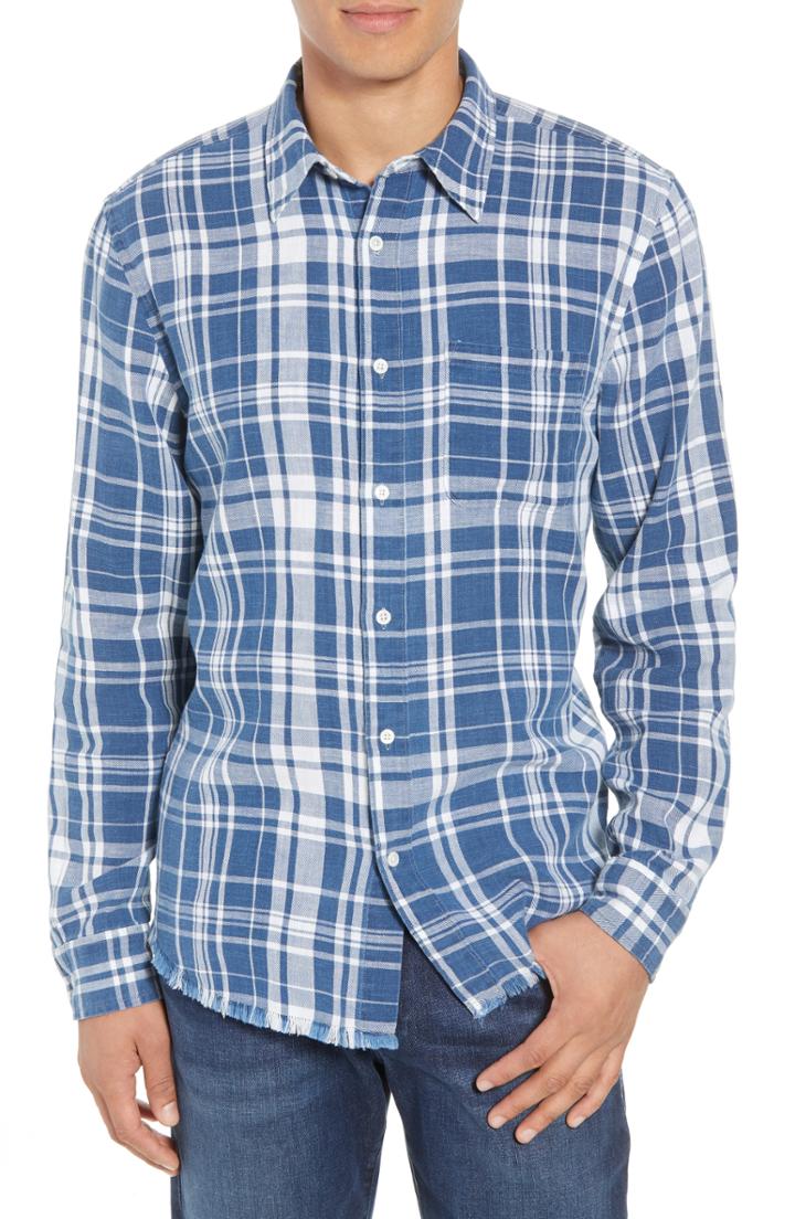 Men's Frame Slim Fit Indigo Plaid Sport Shirt