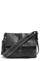 Topshop Studded Calfskin Leather Hobo Bag - Black
