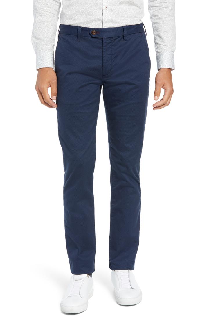 Men's Ted Baker London Nalloe Dot Print Slim Trousers R - Blue