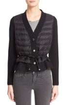 Women's Moncler Quilted Down Front Wool Cardigan - Black
