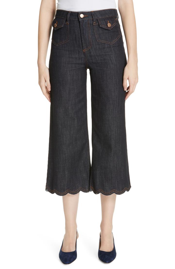 Women's Red Valentino Scallop Hem Crop Wide Leg Jeans Us / 36it - Blue