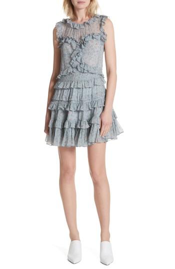 Women's Rebecca Taylor Floral Vine Ruffle Silk Dress - Blue