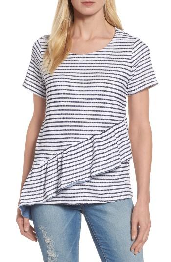 Women's Caslon Asymmetrical Ruffle Short Sleeve Sweatshirt, Size - Blue