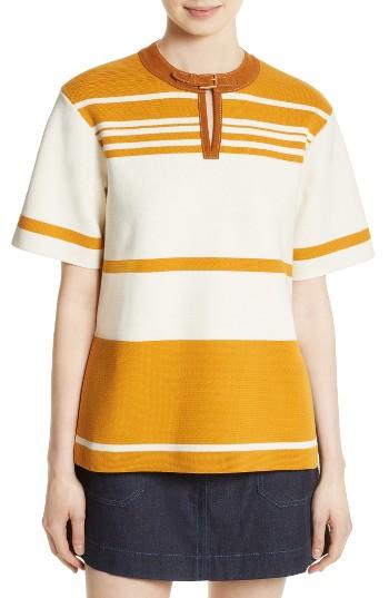 Women's Tory Burch Krista Suede Trim Stripe Sweater