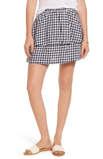 Women's Madewell Gingham Tiered Miniskirt, Size - Blue
