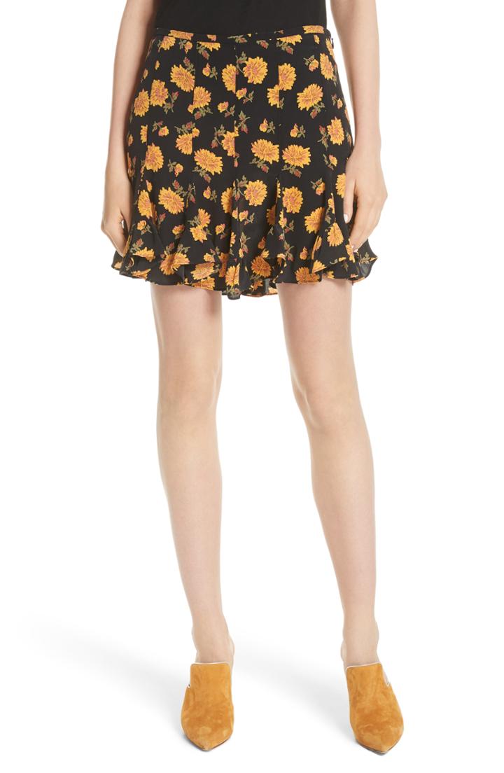 Women's Veronica Beard Weller Floral Silk Miniskirt - Black