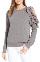 Women's Halogen Ruffled Cold Shoulder Sweatshirt - Grey